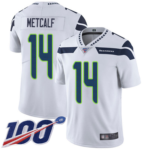 Seahawks #14 D.K. Metcalf White Men's Stitched 100th Season Vapor Limited Jersey