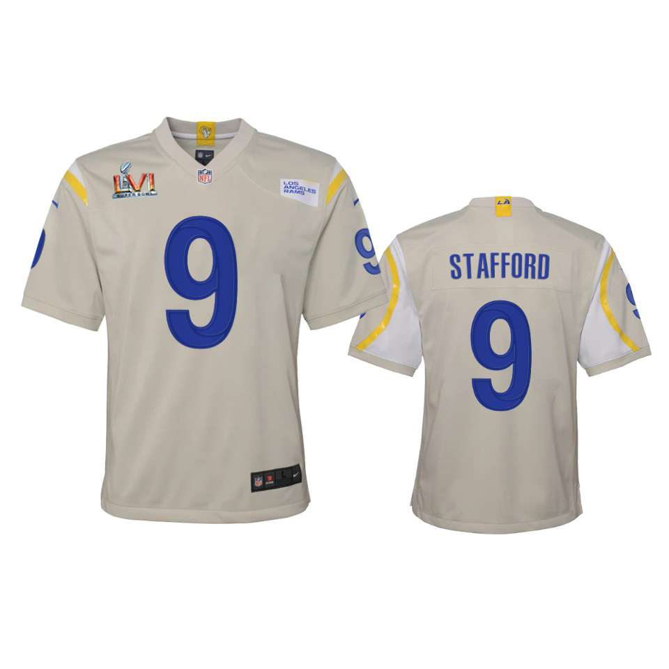 Los Angeles Rams #9 Matthew Stafford Youth Super Bowl LVI Patch Game Jersey - Bone