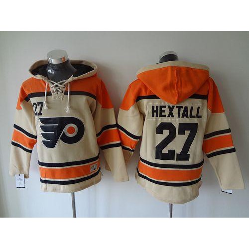 Philadelphia Flyers #27 Ron Hextall Cream Sawyer Hooded Sweatshirt Stitched Jersey Men's