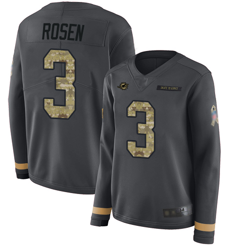 Miami Dolphins #3 Josh Rosen Anthracite Salute to Service Women's Stitched Limited Therma Long Sleeve Jersey Womens