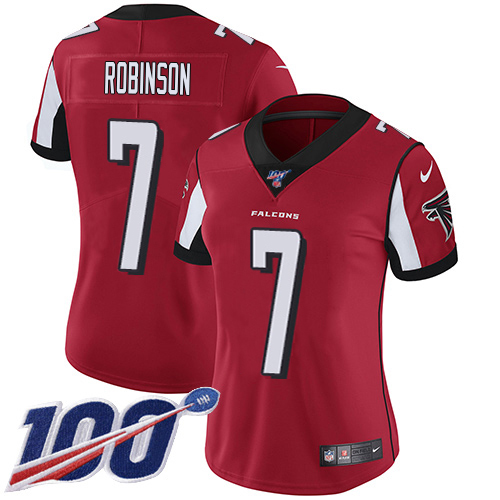 Falcons #7 Bijan Robinson Red Team Color Stitched Women's 100th Season Vapor Untouchable Limited Jersey