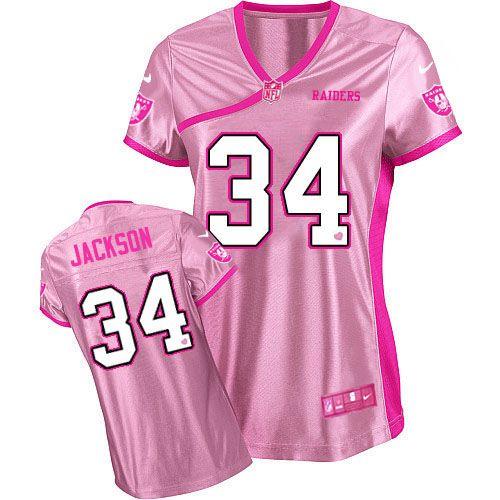 Raiders #34 Bo Jackson Pink Women's Be Luv'd Stitched Elite Jersey
