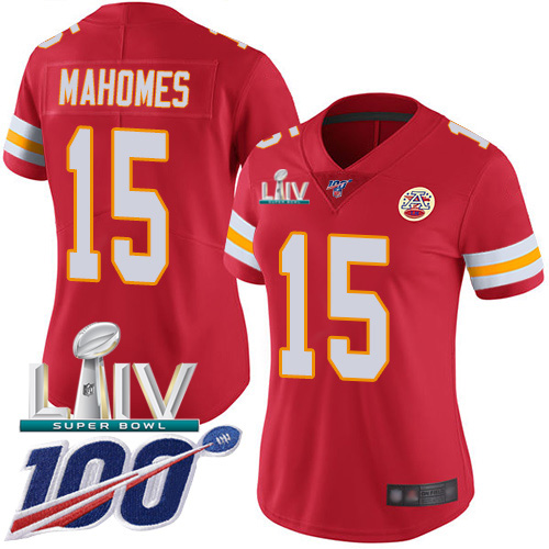 Chiefs #15 Patrick Mahomes Red Super Bowl LIV 2020 Team Color Women's Stitched 100th Season Vapor Untouchable Limited Jersey