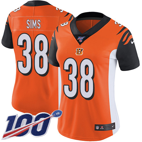 Cincinnati Bengals #38 LeShaun Sims Orange Alternate Women's Stitched 100th Season Vapor Untouchable Limited Jersey Womens