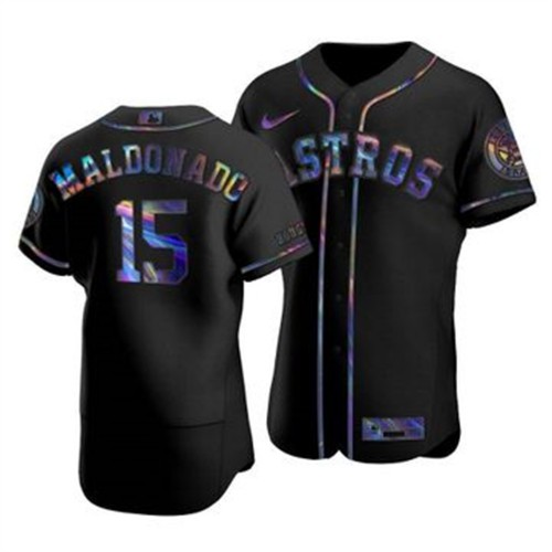 Houston Houston Astros #15 Martin Maldonado Men's Iridescent Holographic Collection Jersey - Black Men's