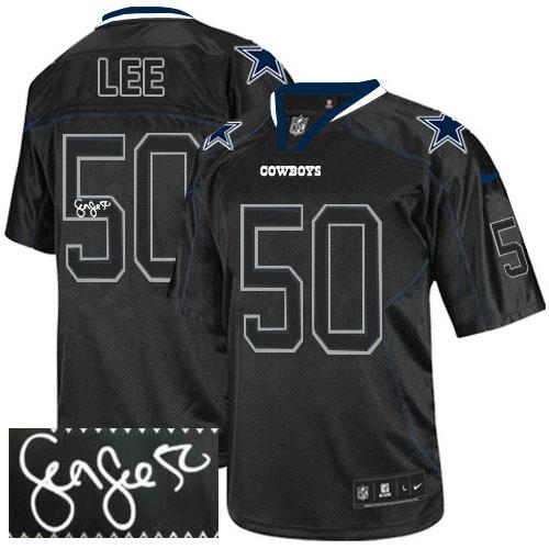 Dallas Cowboys #50 Sean Lee Lights Out Black Men's Stitched Elite Autographed Jersey Men's