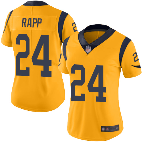 Los Angeles Rams #24 Taylor Rapp Gold Women's Stitched Limited Rush Jersey Womens