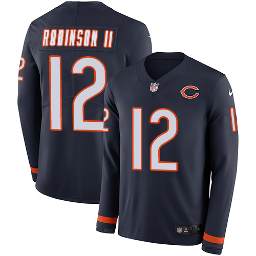 Chicago Bears #12 Allen Robinson II Navy Blue Team Color Men's Stitched Limited Therma Long Sleeve Jersey Men's