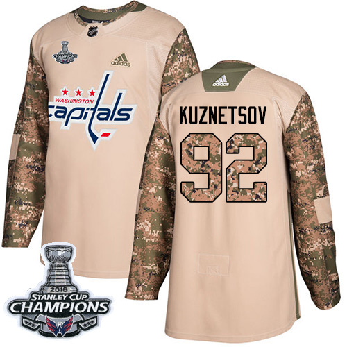 Adidas Washington Capitals #92 Evgeny Kuznetsov Camo Authentic 2017 Veterans Day Stanley Cup Final Champions Stitched Jersey Men's