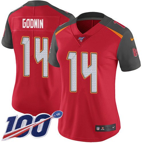 Buccaneers #14 Chris Godwin Red Team Color Women's Stitched 100th Season Vapor Untouchable Limited Jersey