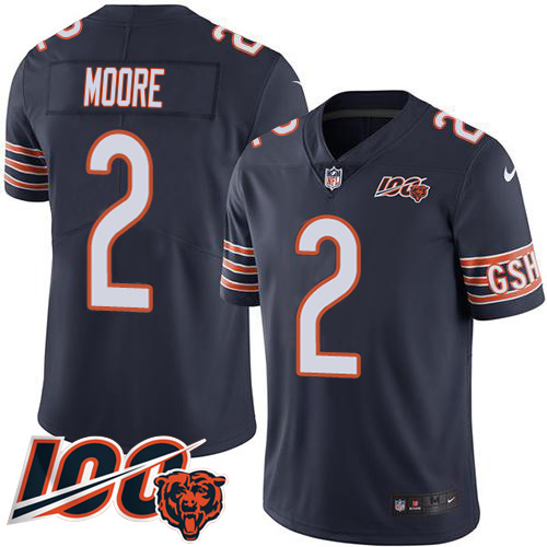 Bears #2 D.J. Moore Navy Blue Team Color Men's Stitched 100th Season Vapor Limited Jersey