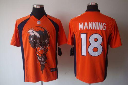 Broncos #18 Peyton Manning Orange Team Color Men's Stitched Helmet Tri-Blend Limited Jersey