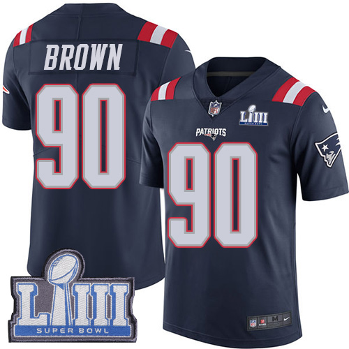 New England Patriots #90 Malcom Brown Navy Blue Super Bowl LIII Bound Youth Stitched Limited Rush Jersey Youth