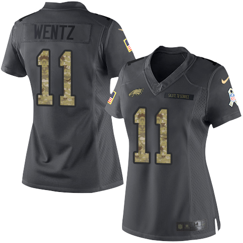 Philadelphia Eagles #11 Carson Wentz Black Women's Stitched Limited 2016 Salute to Service Jersey Womens
