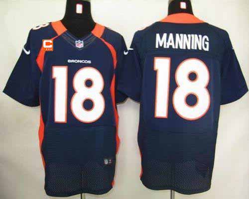 Broncos #18 Peyton Manning Navy Blue With C Patch Men's Stitched Elite Jersey