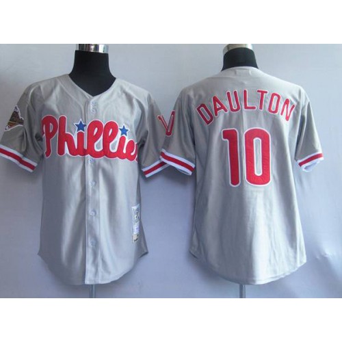 Mitchell and Ness Philadelphia Phillies #10 Royal Daulton Grey Stitched Throwback Jersey Men's