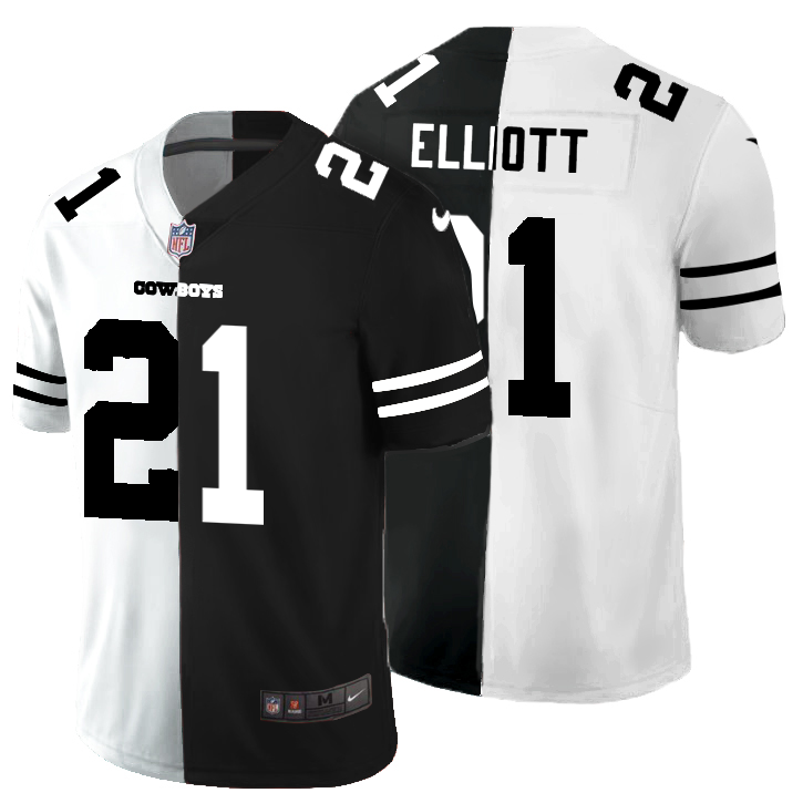 Dallas Cowboys #21 Ezekiel Elliott Men's Black V White Peace Split Vapor Untouchable Limited Jersey