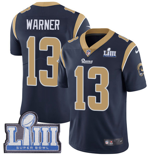 Los Angeles Rams #13 Kurt Warner Navy Blue Team Color Super Bowl LIII Bound Men's Stitched Vapor Untouchable Limited Jersey Men's