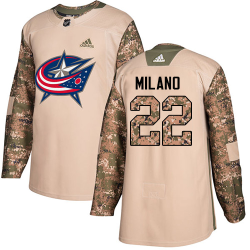 Adidas Columbus Blue Jackets #22 Sonny Milano Camo Authentic 2017 Veterans Day Stitched Youth Jersey Youth