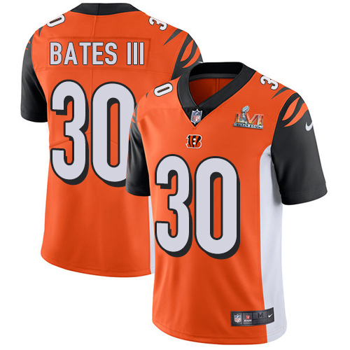 Bengals #30 Jessie Bates Orange Alternate Super Bowl LVI Patch Men's Stitched Vapor Untouchable Limited Jersey