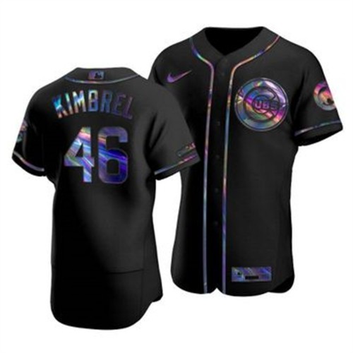 Chicago Chicago Cubs #46 Craig Kimbrel Men's Iridescent Holographic Collection Jersey - Black Men's