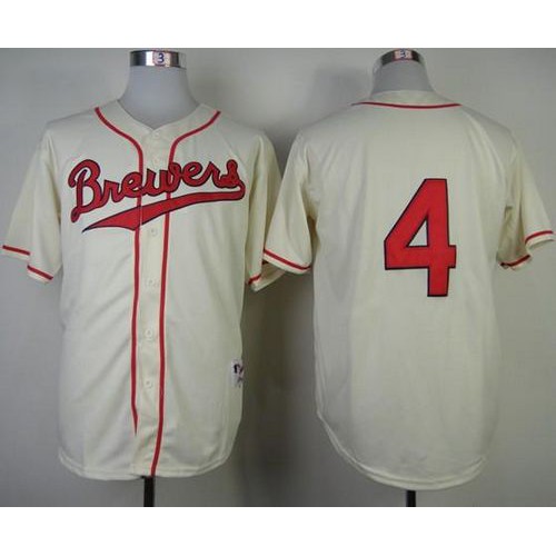 Milwaukee Brewers #4 Paul Molitor Cream 1948 Turn Back The Clock Stitched Jersey Men's