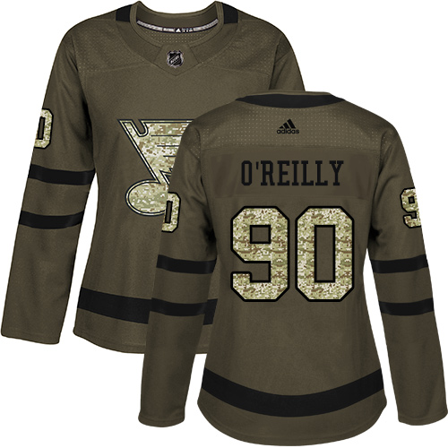 Adidas St. Louis Blues #90 Ryan O'Reilly Green Salute to Service Women's Stitched Jersey Womens