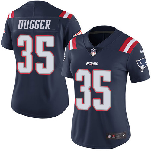 New England Patriots #35 Kyle Dugger Navy Blue Women's Stitched Limited Rush Jersey Womens