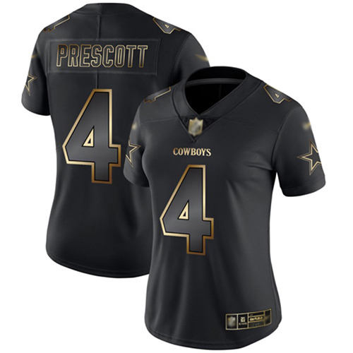 Cowboys #4 Dak Prescott Black/Gold Women's Stitched Vapor Untouchable Limited Jersey