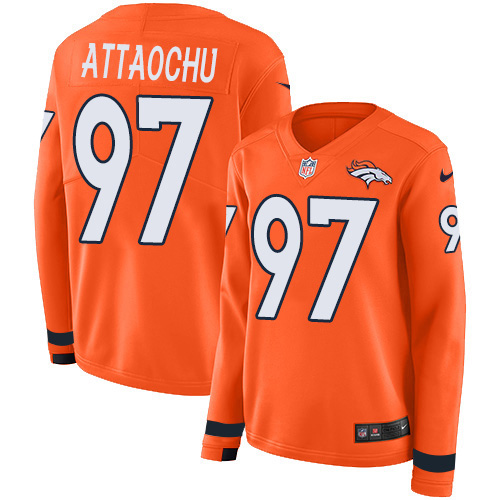 Denver Broncos #97 Jeremiah Attaochu Orange Team Color Women's Stitched Limited Therma Long Sleeve Jersey Womens