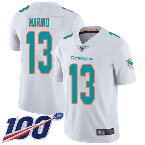 Dolphins #13 Dan Marino White Men's Stitched 100th Season Vapor Limited Jersey