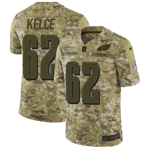 Eagles #62 Jason Kelce Camo Men's Stitched Limited 2018 Salute To Service Jersey