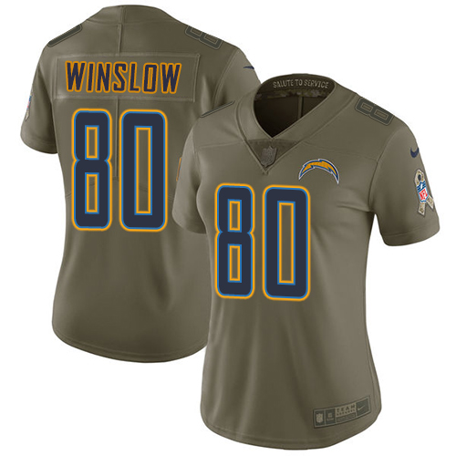 Los Angeles Chargers #80 Kellen Winslow Olive Women's Stitched Limited 2017 Salute to Service Jersey Womens