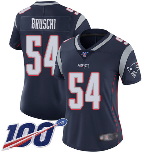 New England Patriots #54 Tedy Bruschi Navy Blue Team Color Women's Stitched 100th Season Vapor Limited Jersey Womens