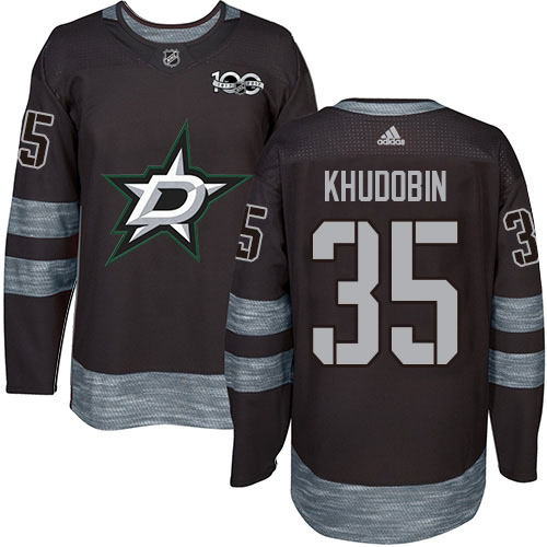 Adidas Dallas Stars #35 Anton Khudobin Black 1917-2017 100th Anniversary Stitched Jersey Men's