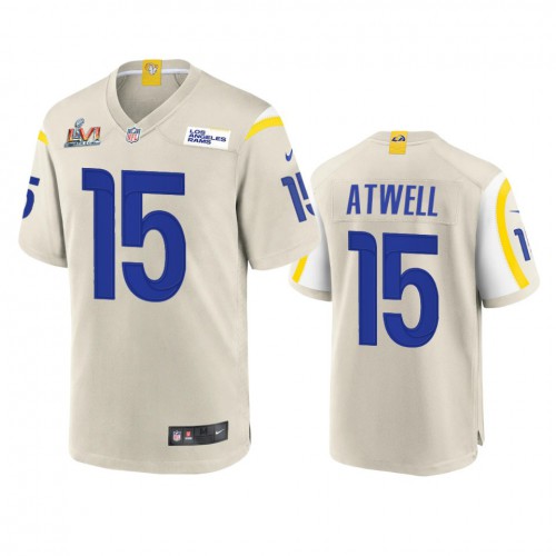 Los Angeles Los Angeles Rams #15 Tutu Atwell Men's Super Bowl LVI Patch Game Jersey - Bone Men's