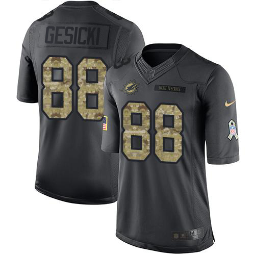 Dolphins #88 Mike Gesicki Black Men's Stitched Limited 2016 Salute To Service Jersey
