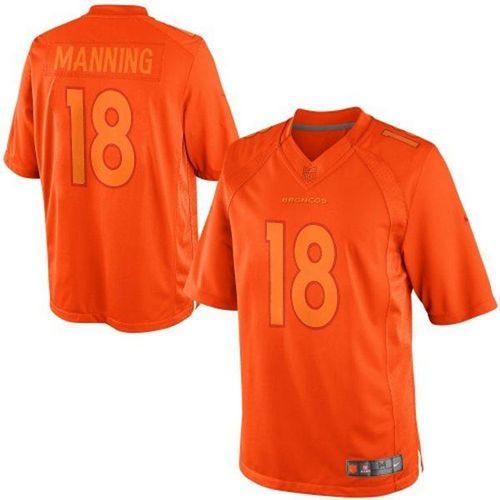Broncos #18 Peyton Manning Orange Men's Stitched Drenched Limited Jersey