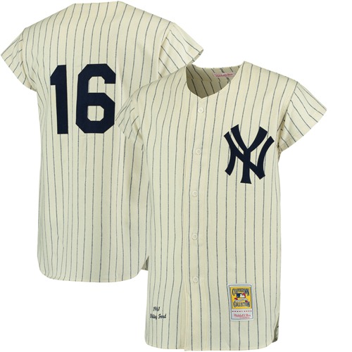 Mitchell And Ness 1961 New York Yankees #16 Whitey Ford Cream Throwback Stitched Jersey Men's