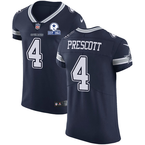 Cowboys #4 Dak Prescott Navy Blue Team Color Men's Stitched With Established In 1960 Patch Vapor Untouchable Elite Jersey