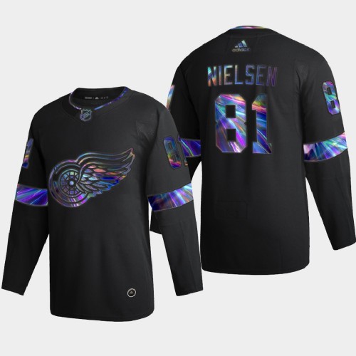 Detroit Detroit Red Wings #81 Frans Nielsen Men's Iridescent Holographic Collection Jersey - Black Men's