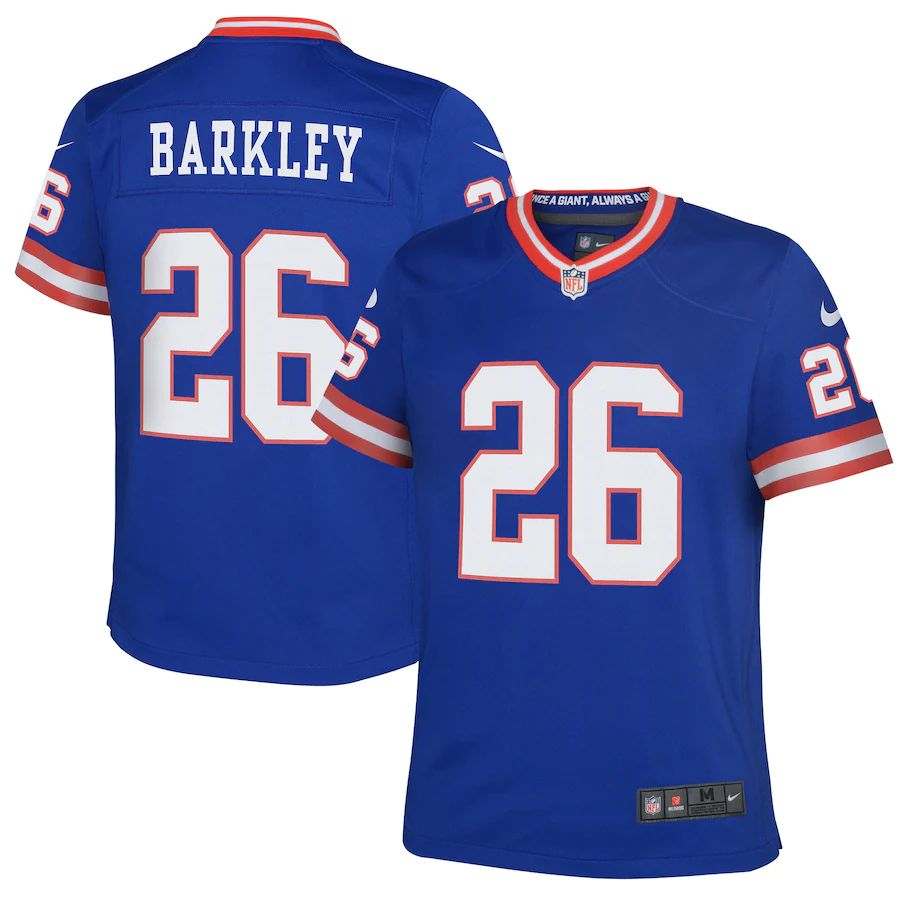 New York Giants #26 Saquon Barkley Royal Youth Classic Player Game Jersey