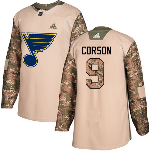 Adidas St. Louis Blues #9 Shayne Corson Camo Authentic 2017 Veterans Day Stitched Jersey Men's