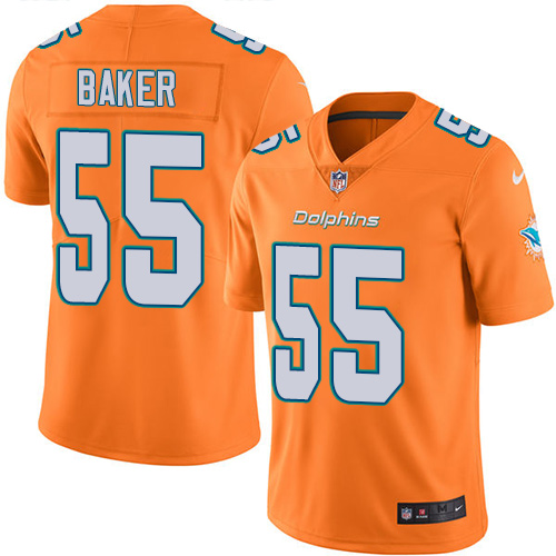 Miami Dolphins #55 Jerome Baker Orange Men's Stitched Limited Rush Jersey Men's