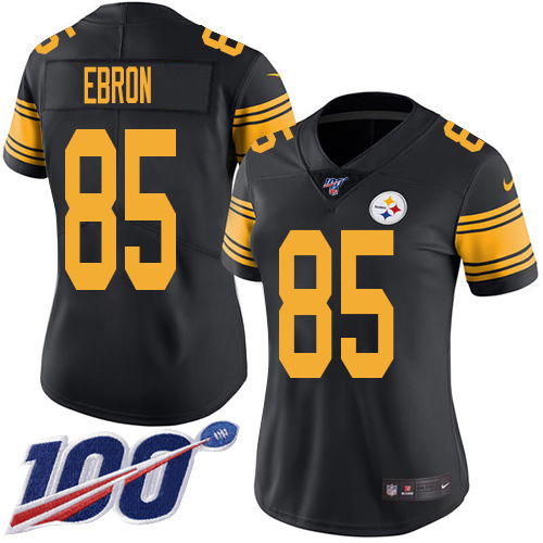 Pittsburgh Steelers #85 Eric Ebron Black Women's Stitched Limited Rush 100th Season Jersey Womens