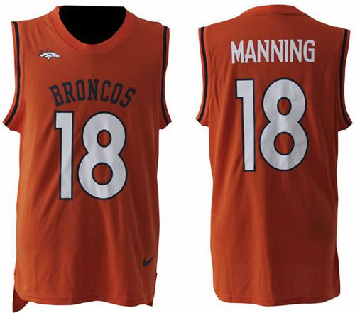 Broncos #18 Peyton Manning Orange Team Color Men's Stitched Limited Tank Top Jersey