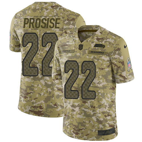 Seattle Seahawks #22 C. J. Prosise Camo Men's Stitched Limited 2018 Salute To Service Jersey Men's