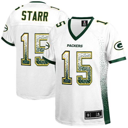 Packers #15 Bart Starr White Women's Stitched Elite Drift Fashion Jersey