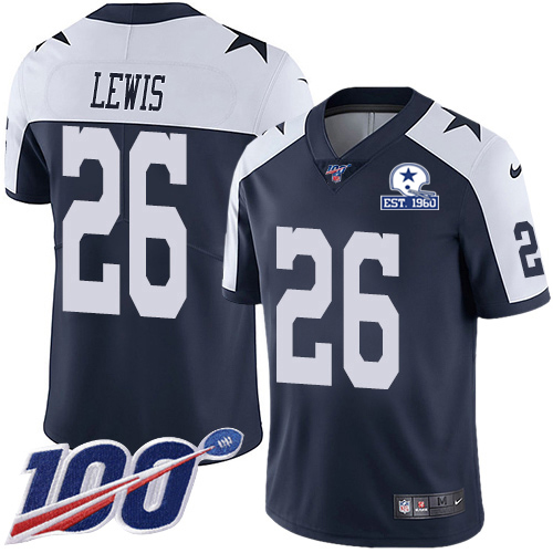 Dallas Cowboys #26 Jourdan Lewis Navy Blue Thanksgiving Men's Stitched With Established In 1960 Patch 100th Season Vapor Untouchable Limited Throw