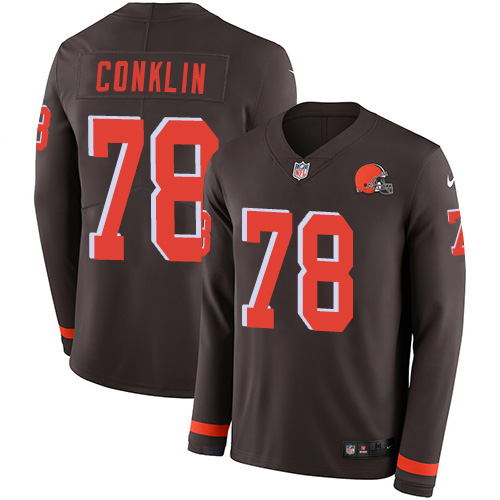 Cleveland Browns #78 Jack Conklin Brown Team Color Men's Stitched Limited Therma Long Sleeve Jersey Men's